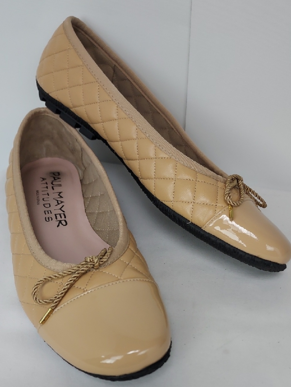 Paul Mayer Attitudes Beige Quilted Leather Ballet Flats